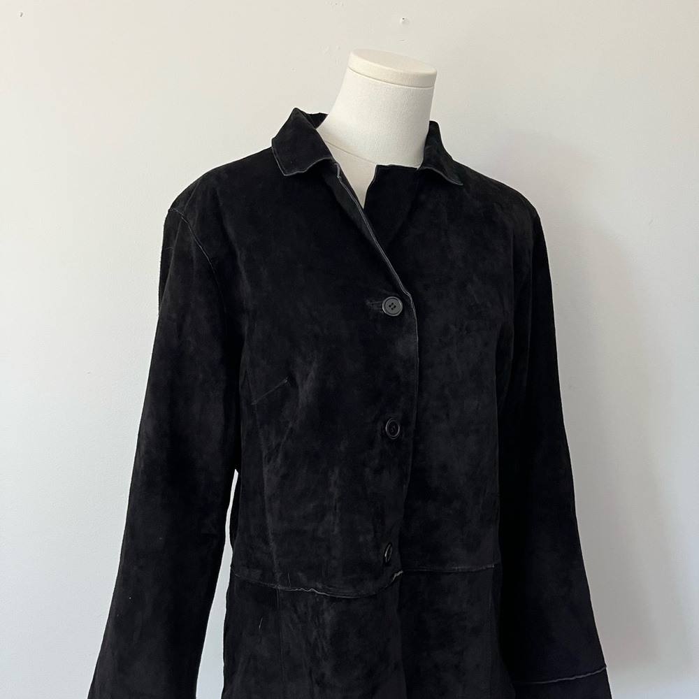 Black Suede Button-Front Jacket - image 2